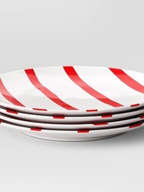 Threshold Candy Cane Striped Stoneware Appetizer Plates-NWT